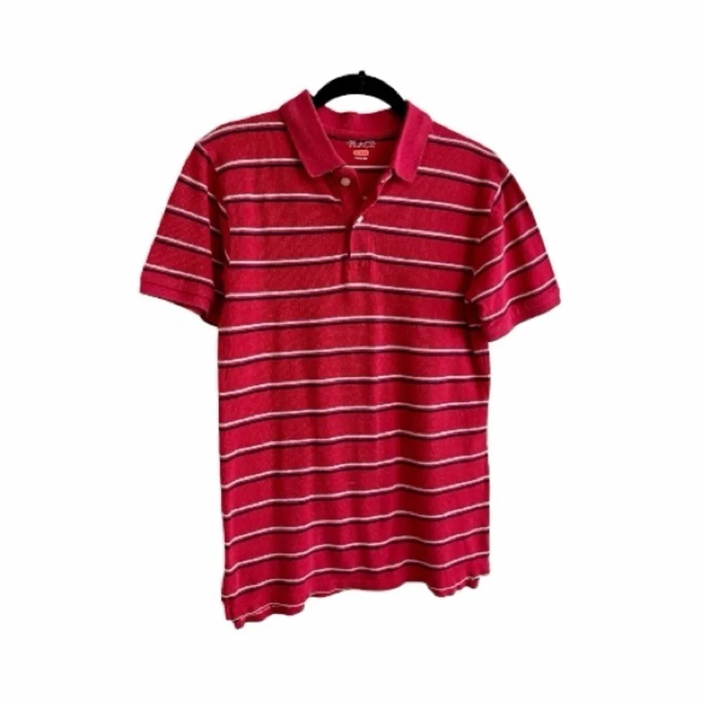 CHILDRENS PLACE, BOYS, RED, STRIPED POLO. 2-BUTTON PLACKET. SIZE XL(14)